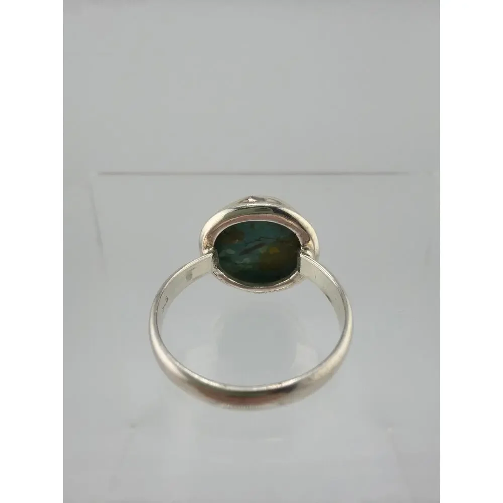Sterling Silver Round Matrix Turquoise Bezel Ring Size 10